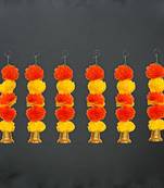 Pack of 6 artificial marigold flower garland with bells wall hanging