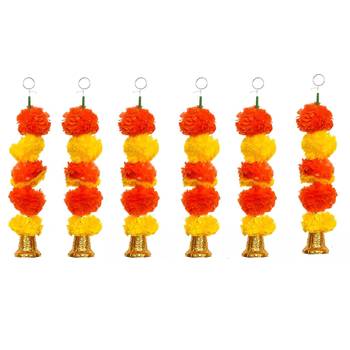 Pack of 6 artificial marigold flower garland with bells wall hanging 2
