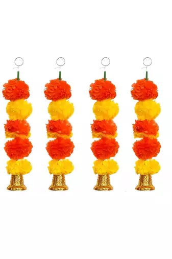 Pack of 6 artificial marigold flower garland with bells wall hanging