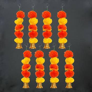 Pack of 8 artificial marigold flower garland with bells wall hanging 1