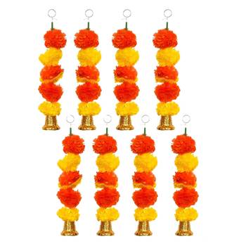Pack of 8 artificial marigold flower garland with bells wall hanging 2