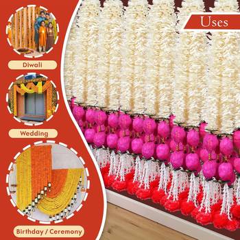 Pack of 10 pink lotus & white red artificial flowers hanging 4