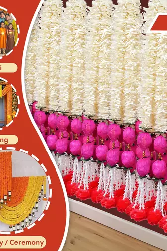 Pack of 10 pink lotus & white red artificial flowers hanging