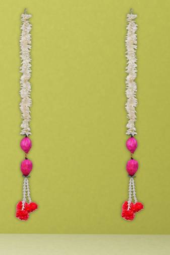 Pack of 2 pink lotus & white red artificial flowers hanging
