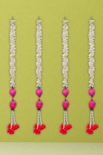Pack of 4 pink lotus & white red artificial flowers hanging