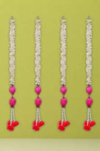 Pack of 4 pink lotus & white red artificial flowers hanging