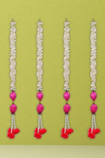 Pack of 6 pink lotus & white red artificial flowers hanging