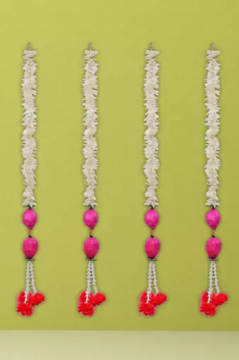 Pack of 6 pink lotus & white red artificial flowers hanging