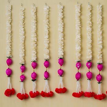 Pack of 8 pink lotus & white red artificial flowers hanging 1