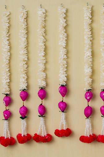 Pack of 8 pink lotus & white red artificial flowers hanging