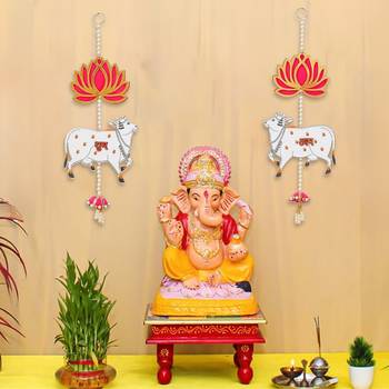 One lotus, cow, pink tassel style shubh labh hanging for diwali 1