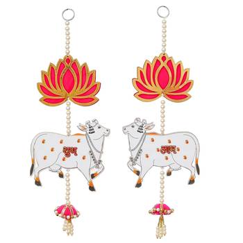 One lotus, cow, pink tassel style shubh labh hanging for diwali 2