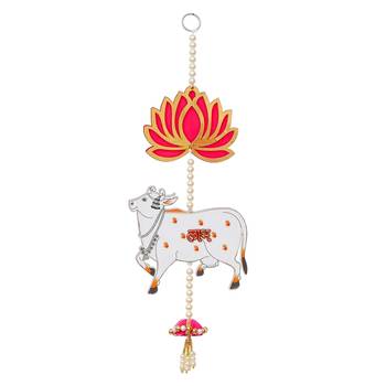 One lotus, cow, pink tassel style shubh labh hanging for diwali 3