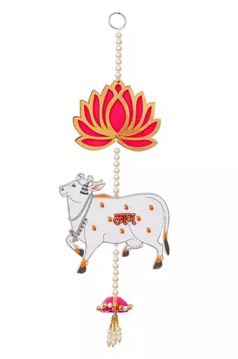 One lotus, cow, pink tassel style shubh labh hanging for diwali