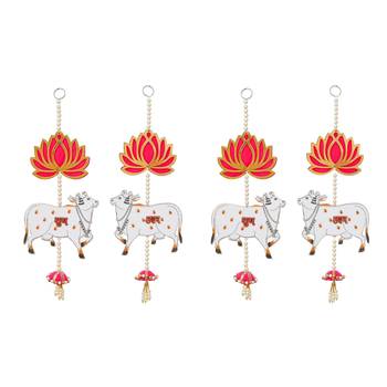 Pack of 2 lotus, cow, pink tassel style shubh labh hanging for diwali 2