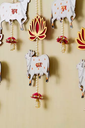 Pack of 5 lotus, cow, pink tassel style shubh labh hanging for diwali