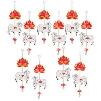 Pack of 5 lotus, cow, pink tassel style shubh labh hanging for diwali 3