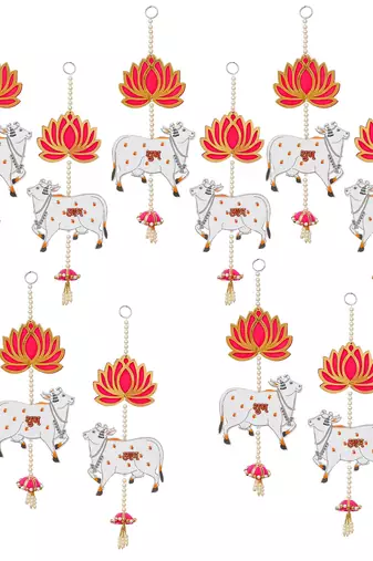 Pack of 5 lotus, cow, pink tassel style shubh labh hanging for diwali