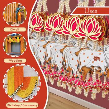 Pack of 5 lotus, cow, pink tassel style shubh labh hanging for diwali 4