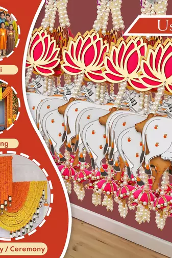 Pack of 5 lotus, cow, pink tassel style shubh labh hanging for diwali