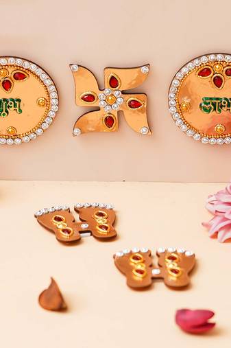 Shubh labh, swastika, lakshmi charan paduka stickers for wall door decor