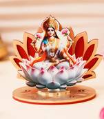 One mdf wooden goddess lakshmi sitting on lotus flower decorative showpiece