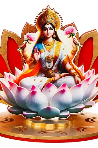 One mdf wooden goddess lakshmi sitting on lotus flower decorative showpiece