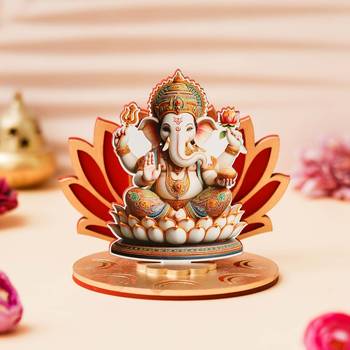 One mdf wooden lord ganesha sitting on lotus flower decorative showpiece 1