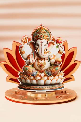 One mdf wooden lord ganesha sitting on lotus flower decorative showpiece
