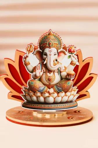 One mdf wooden lord ganesha sitting on lotus flower decorative showpiece