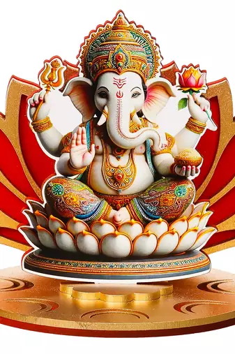 One mdf wooden lord ganesha sitting on lotus flower decorative showpiece
