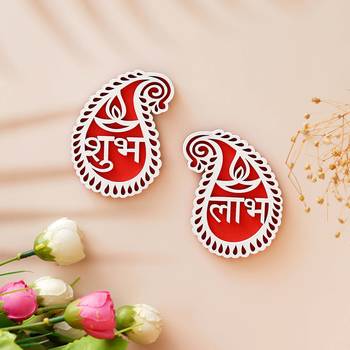 Wooden shubh labh diya decorative showpieces for diwali home decoration 1