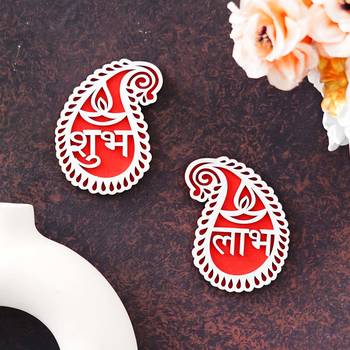 Wooden shubh labh diya decorative showpieces for diwali home decoration 2