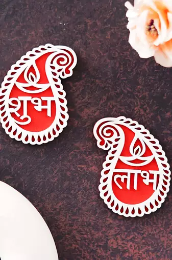 Wooden shubh labh diya decorative showpieces for diwali home decoration