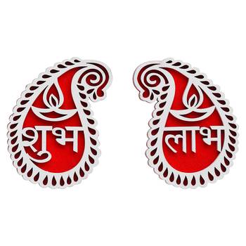 Wooden shubh labh diya decorative showpieces for diwali home decoration 3