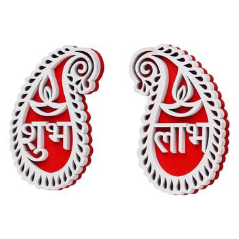 Wooden shubh labh diya decorative showpieces for diwali home decoration 4