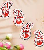 Set of 2 wooden shubh labh diya decorative showpieces for diwali home decoration