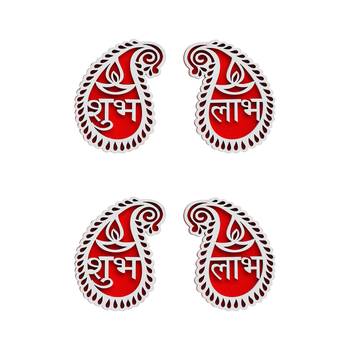 Set of 2 wooden shubh labh diya decorative showpieces for diwali home decoration 2