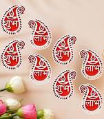 Set of 4 wooden shubh labh diya decorative showpieces for diwali home decoration