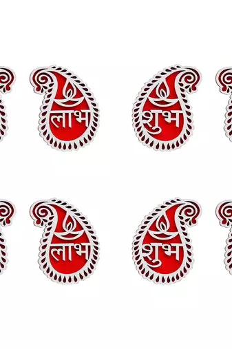 Set of 4 wooden shubh labh diya decorative showpieces for diwali home decoration