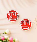 Round shaped wooden shubh labh with diya decorative showpieces for diwali