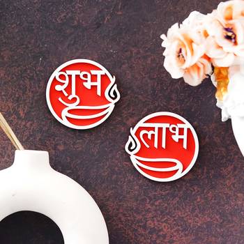 Round shaped wooden shubh labh with diya decorative showpieces for diwali 2