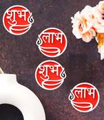 Set of 2 round shaped wooden shubh labh with diya decorative showpieces for diwali