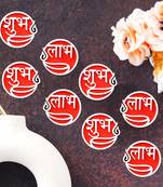 Set of 4 round shaped wooden shubh labh with diya decorative showpieces for diwali