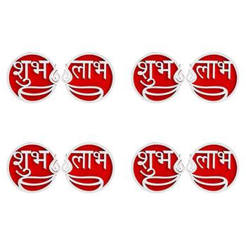 Set of 4 round shaped wooden shubh labh with diya decorative showpieces for diwali 2
