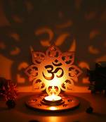 One golden mdf wooden om shadow decorative tea light candle holder diya stand