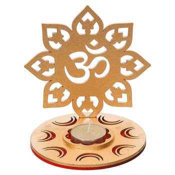 One golden mdf wooden om shadow decorative tea light candle holder diya stand 3