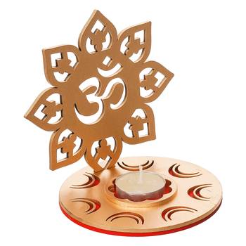 One golden mdf wooden om shadow decorative tea light candle holder diya stand 4
