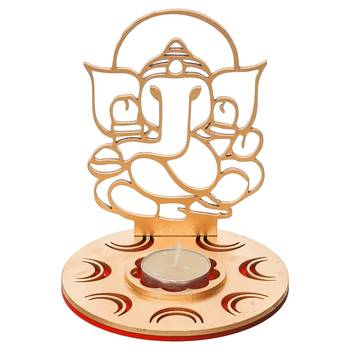 One red & golden mdf wooden ganesha shadow decorative tea light candle holder 3