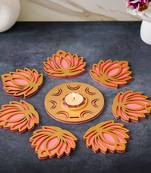 Golden pink wooden cut out lotus flower rangoli showpieces